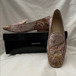 Nine West Women's Embroidered Floral Loafers - Pink and Gold